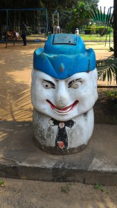 Not all the trash cans were shaped as animals. This one kind of gave Gabe the creeps.