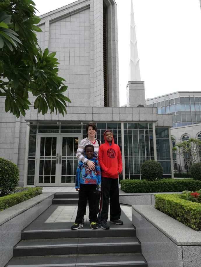Katy, Gabe, and Max at the Taipei, Taiwan Temple.